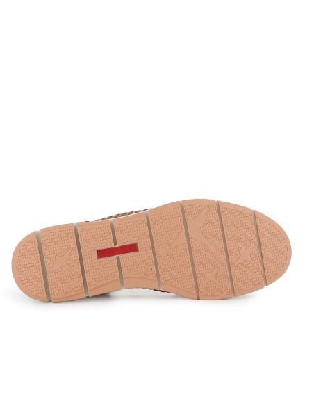 Sandalia cerrada piel multitiras y velcro con cuña mujer marron