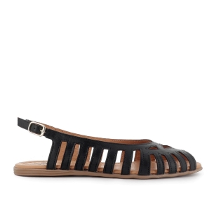 Sandalia multitiras con hebilla plano mujer negro