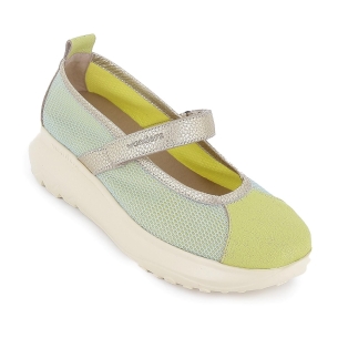 Zapato con correa piel y rejilla  velcro cuña ligera mujer dorado 2