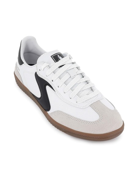 Deportiva piel con cordones contraste negro con blanco mujer