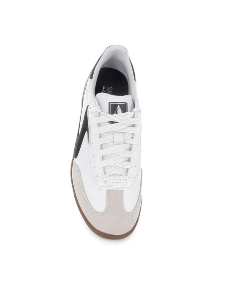 Deportiva piel con cordones contraste negro con blanco mujer