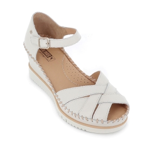 Zapato correa piel cuña con talon cerrado mujer blanco 2