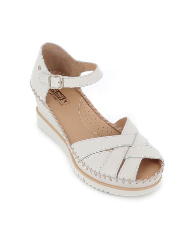 Zapato correa piel cuña con talon cerrado mujer blanco