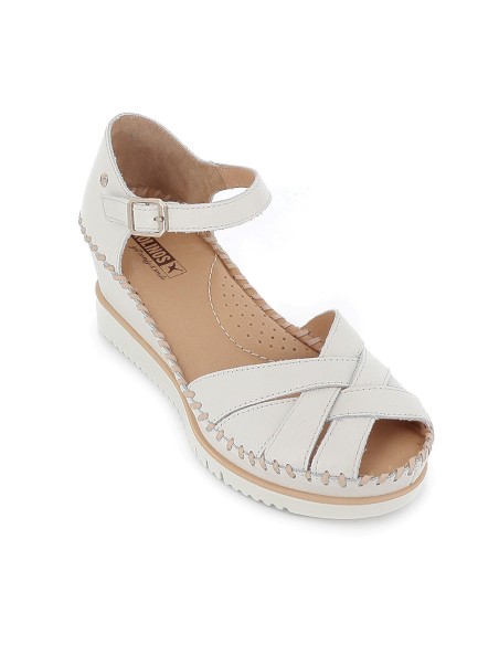 Zapato correa piel cuña con talon cerrado mujer blanco