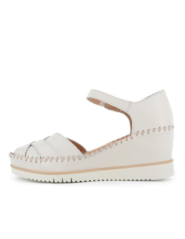 Zapato correa piel cuña con talon cerrado mujer blanco