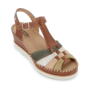 Sandalia piel cuña plataforma y correas mujer marron 2