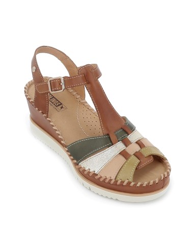 Sandalia piel cuña plataforma y correas mujer marron