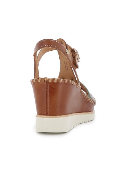 Sandalia piel cuña plataforma y correas mujer marron