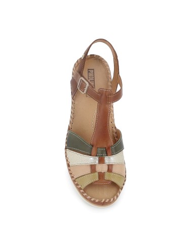 Sandalia piel cuña plataforma y correas mujer marron