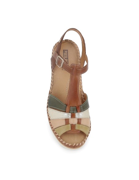 Sandalia piel cuña plataforma y correas mujer marron