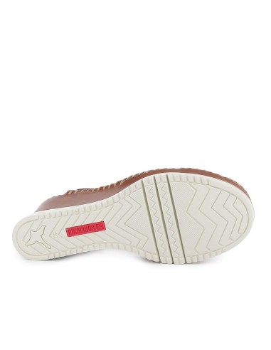 Sandalia piel cuña plataforma y correas mujer marron