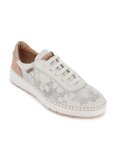 Zapato sport piel picados laser cordones mujer blanco