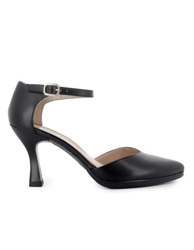 Zapato correa piel lisa con hebilla y tacon 7,5cm mujer negro