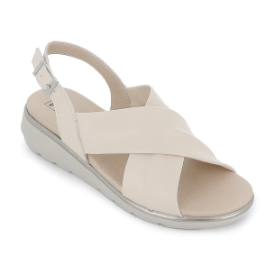 Sandalia piel tiras cruzadas hebilla en talon y cuña mujer beige 2