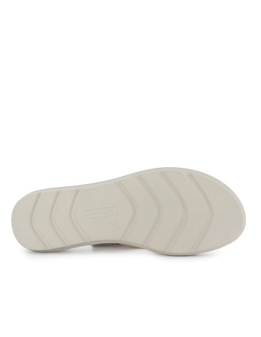 Sandalia piel tiras cruzadas hebilla en talon y cuña mujer beige