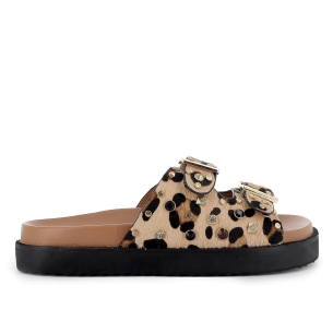 Zueco piel con 2 hebillas y plantilla acolchada mujer leopardo