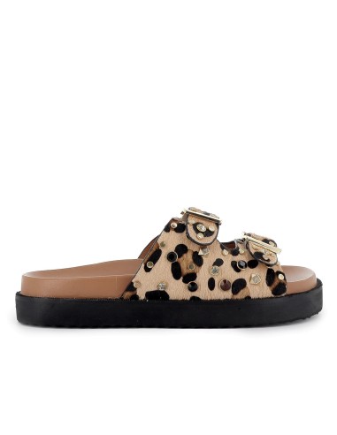 Zueco piel con 2 hebillas y plantilla acolchada mujer leopardo