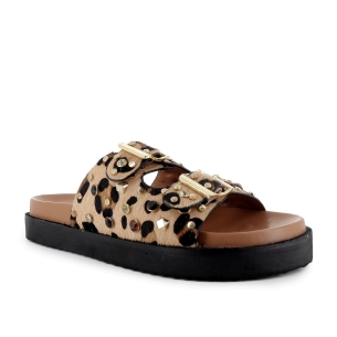 Zueco piel con 2 hebillas y plantilla acolchada mujer leopardo 2