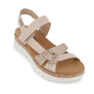 Sandalia de piel con cuña baja para mujer dorada 2