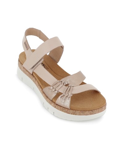 Sandalia de piel con cuña baja para mujer dorada