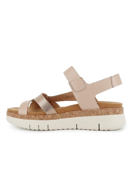 Sandalia de piel con cuña baja para mujer dorada