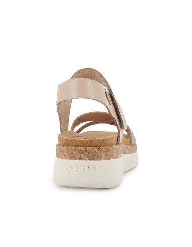 Sandalia de piel con cuña baja para mujer dorada
