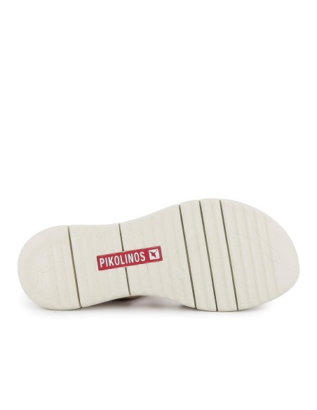 Sandalia de piel con cuña baja para mujer dorada