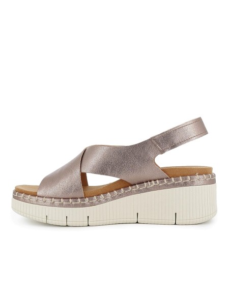 Sandalia piel tiras cruzadas con cuña y plataforma mujer gris