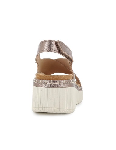 Sandalia piel tiras cruzadas con cuña y plataforma mujer gris