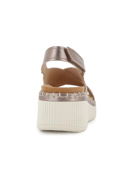 Sandalia piel tiras cruzadas con cuña y plataforma mujer gris