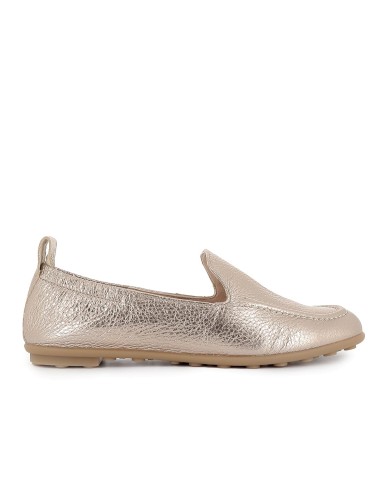 Mocasin piel lisa piso plano de goma mujer dorada