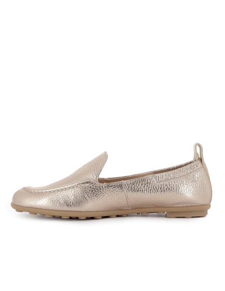 Mocasin piel lisa piso plano de goma mujer dorada