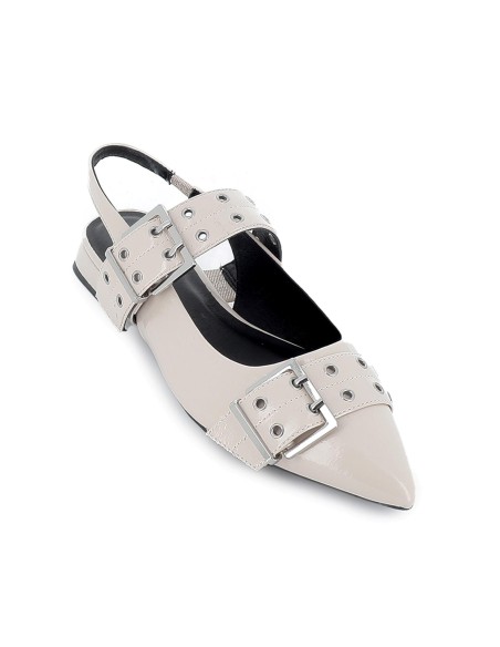 Zapato correa vestir charol doble hebilla mujer blanco