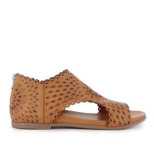 Sandalia abotinada piel picados laser plana mujer cuero