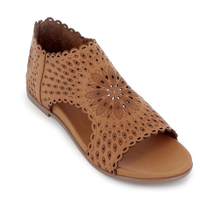 Sandalia abotinada piel picados laser plana mujer cuero 2