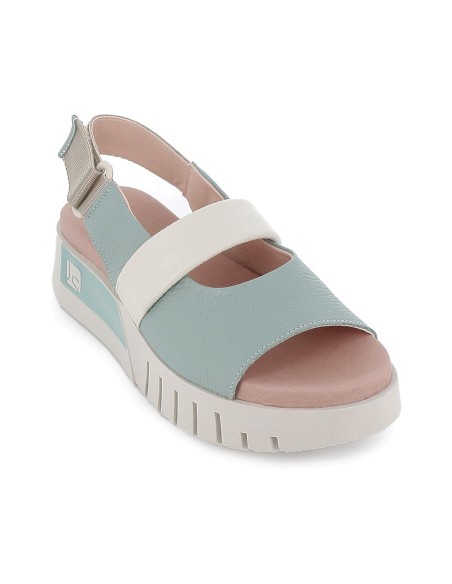 Sandalia de diario velcros y plataforma piel mujer verde