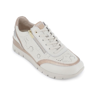 Deportiva piel troquelada cremallera y cuña mujer blancas 2