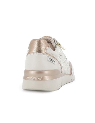 Deportiva piel troquelada cremallera y cuña mujer blancas