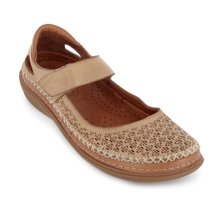 Zapato correa piel picados diseño velcro cuña media mujer beige 2