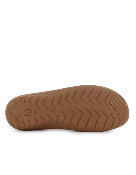 Zapato correa piel picados diseño velcro cuña media mujer beige