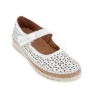 Zapato velcro piel picados laser planta extraible mujer blanco 2