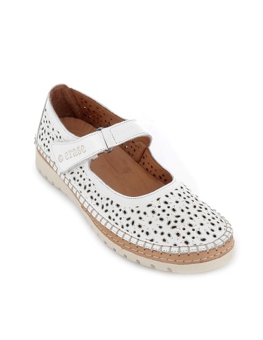 Zapato velcro piel picados laser planta extraible mujer blanco