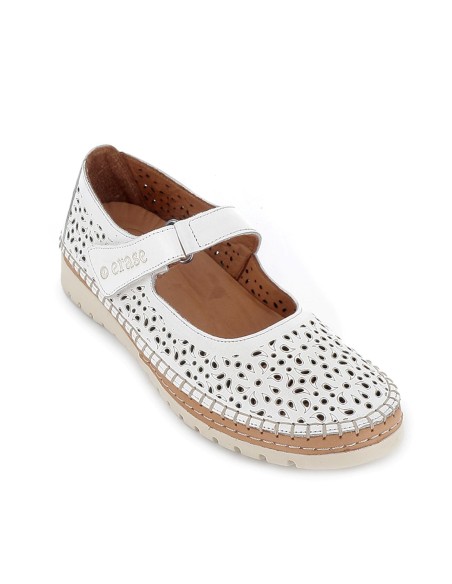 Zapato velcro piel picados laser planta extraible mujer blanco