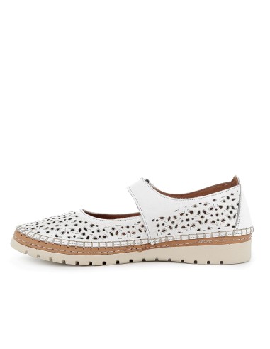 Zapato velcro piel picados laser planta extraible mujer blanco