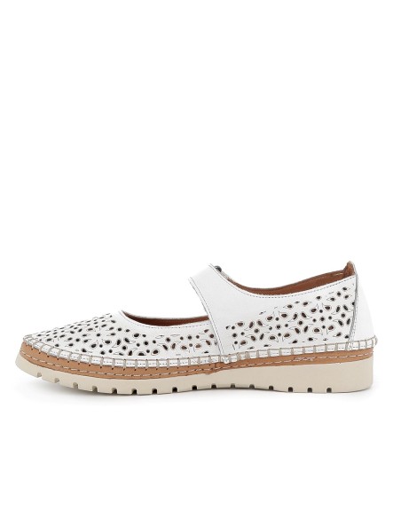 Zapato velcro piel picados laser planta extraible mujer blanco