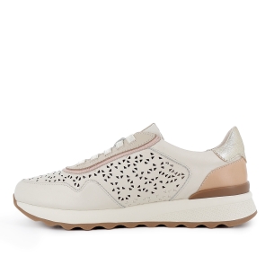 Deportivo piel picados laser cordones mujer blanco 2