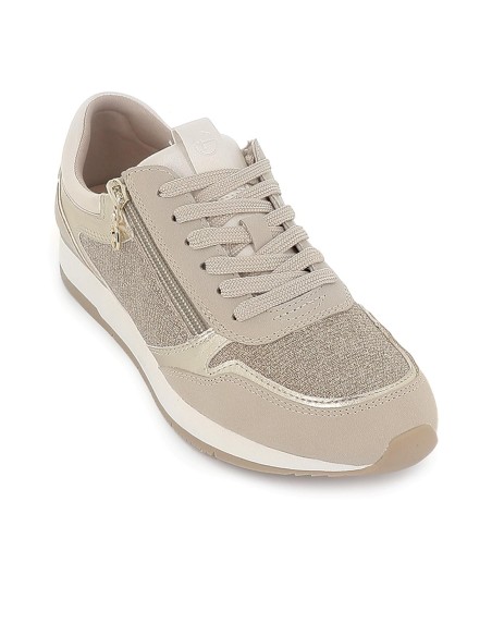 Deportivas textil con cordones y plantilla extraible mujer beige