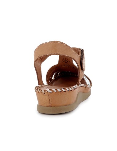 Sandalia cangrejera piel picados velcro cuña baja mujer blanco