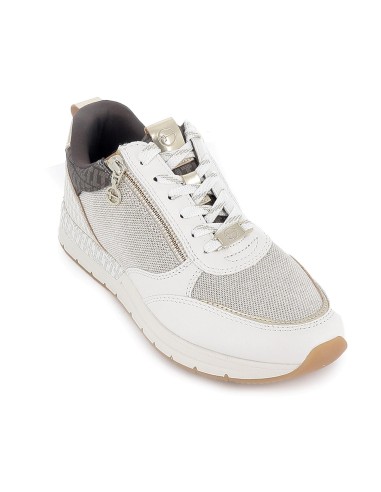 Deportivas piel serraje cordones y cremallera combi mujer blanco