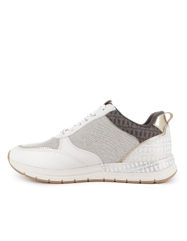 Deportivas piel serraje cordones y cremallera combi mujer blanco